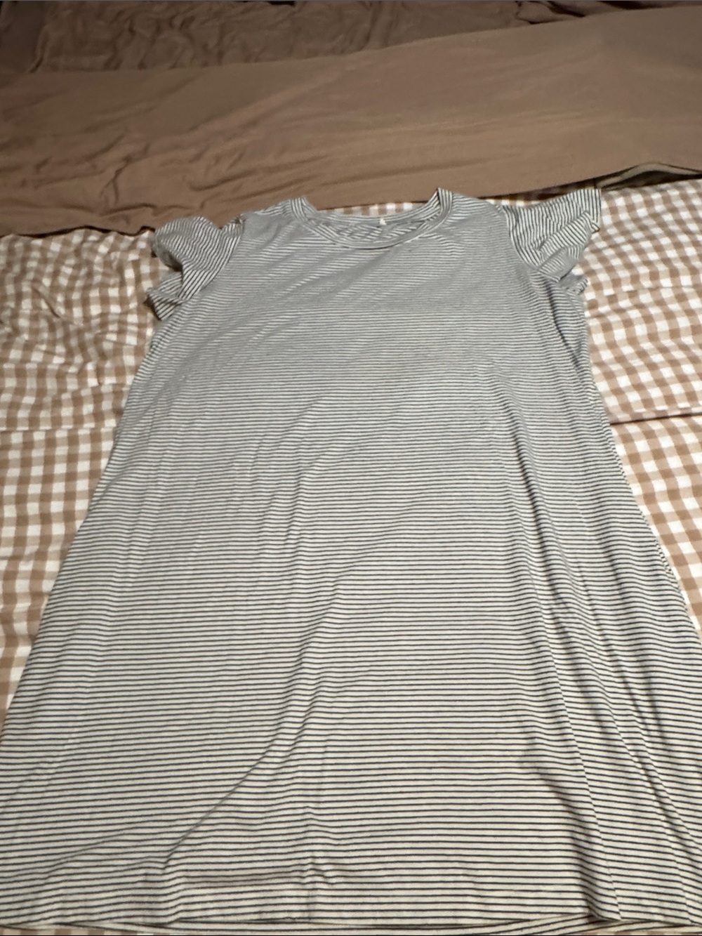 Women's Striped Midi Dress in Light Gray and White/Black Dress